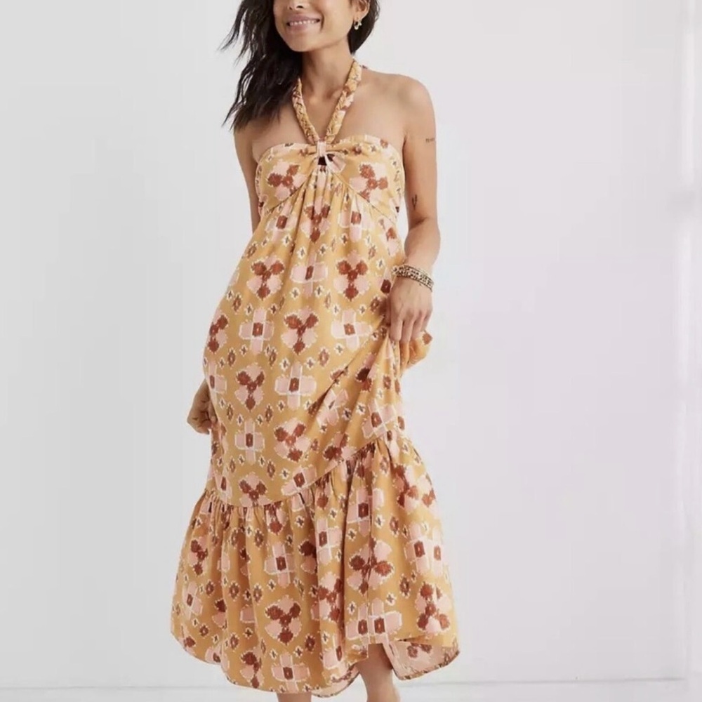 NWOT AERIE Braided Halter Neck Linen Blend Maxi Dress